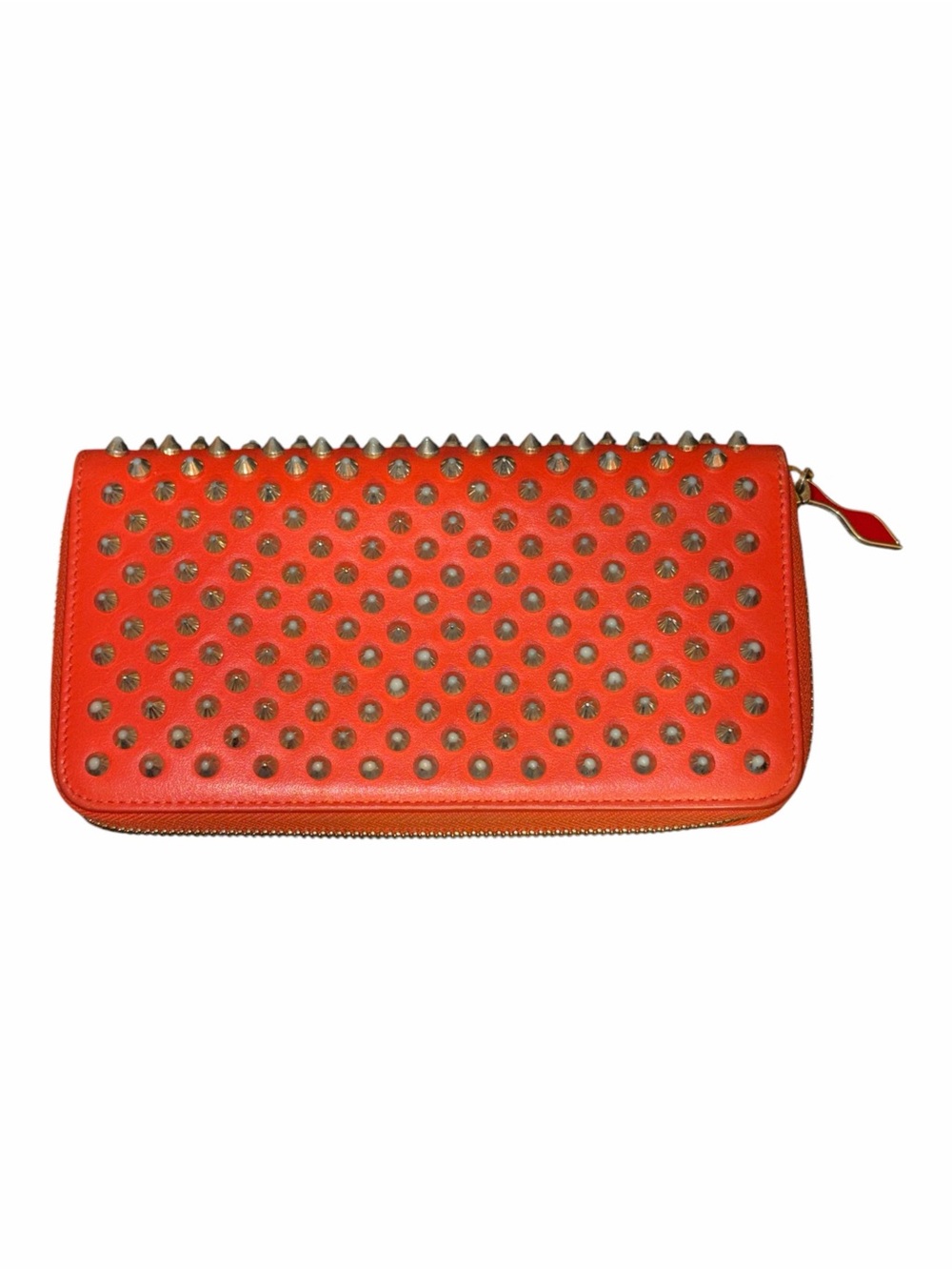 Christian Louboutin Panettone Spiked Leather Zip-Around Wallet Red